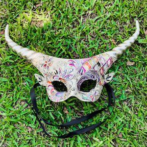 Venetian Silver Fairy Devil Horn Sexy Masquerade Mythical Women Party Eye Mask